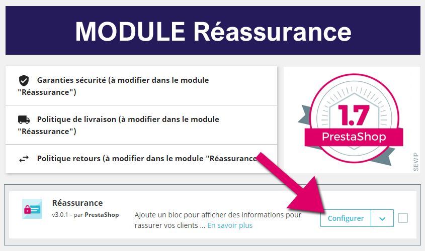 PrestaShop 1.7 reassurance, prestashop garanties sécurité (à modifier dans le module réassurance)