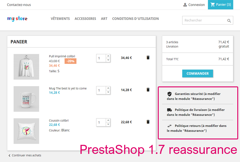 PrestaShop 1.7 reassurance tunnel de commane